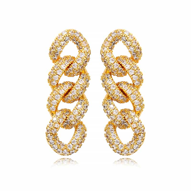 Micro Pave Triple Hoop Diamond Drop Earrings