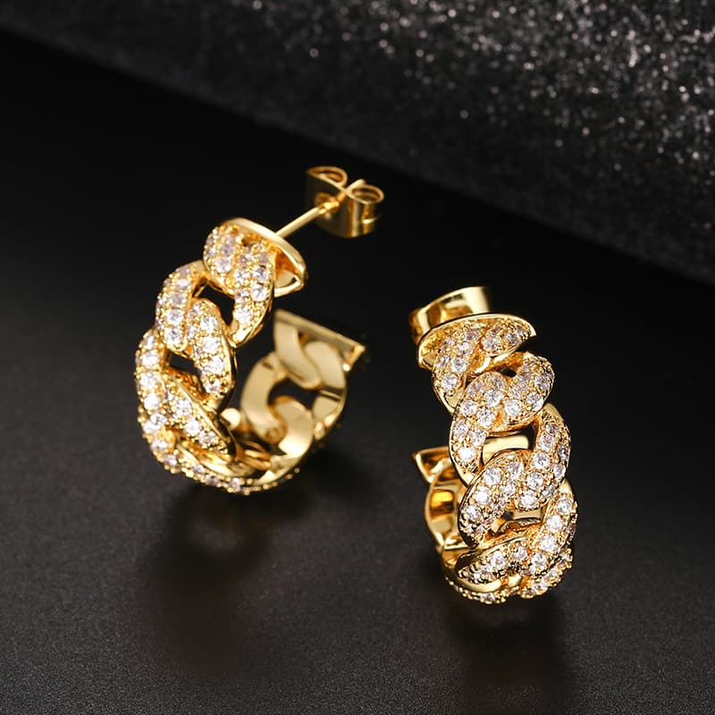 Cuban-Inspired Full Diamond Ear Studs | Handcrafted with VVS High Carbon Stone Simulants