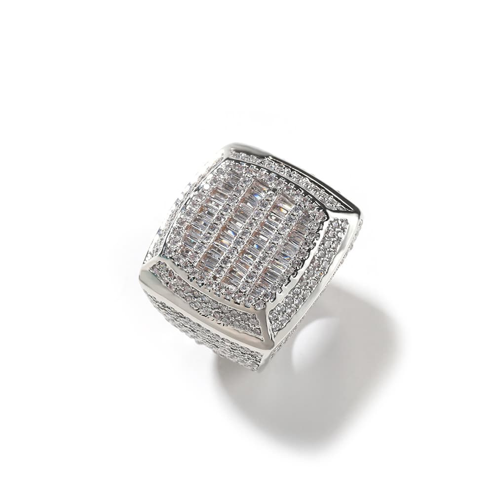 Square Diamond Encrusted Hip-Hop Ring in 18K Gold Plating