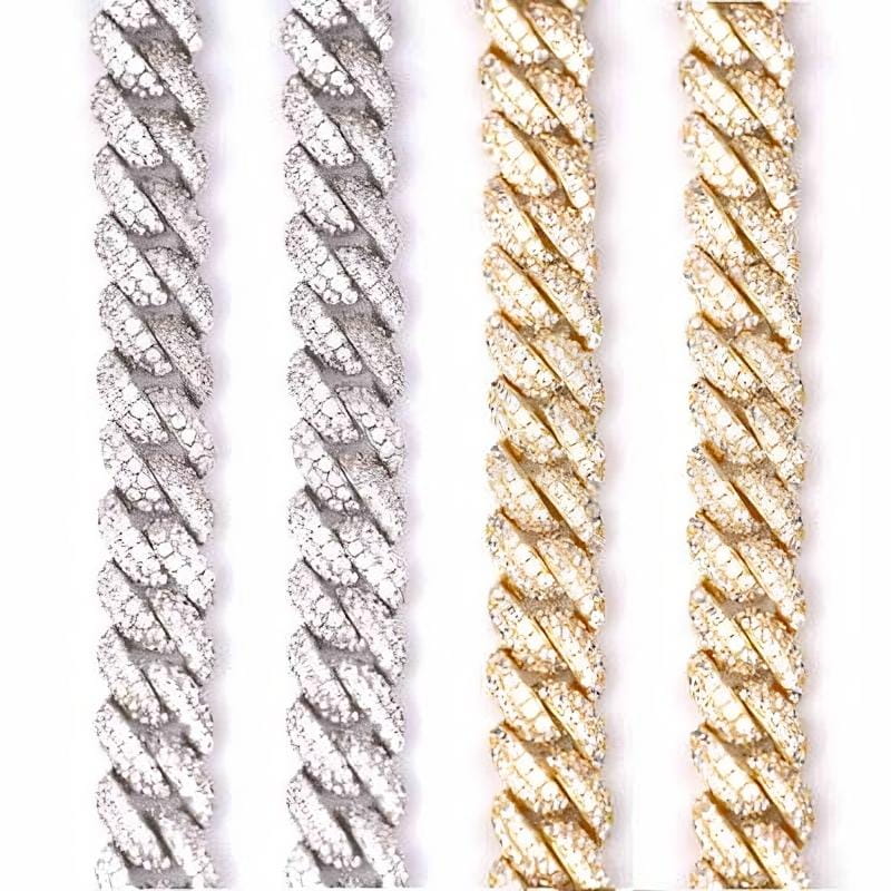 10MM iced Cuban link chain necklace in gold and silver with diamonds, hip hop jewelry