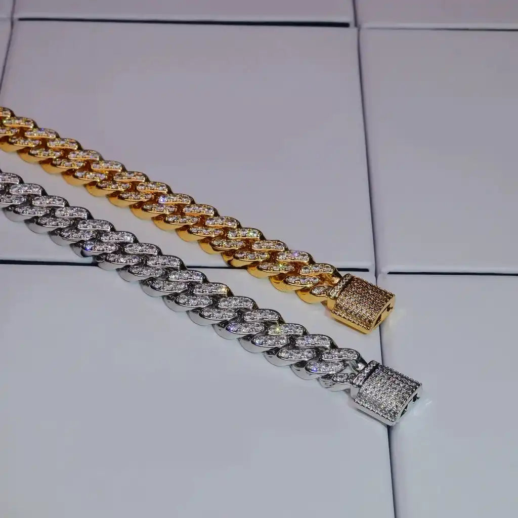 13MM 18K WHITE/GOLD-PLATED SEAMLESS ICED CUBAN CHAIN