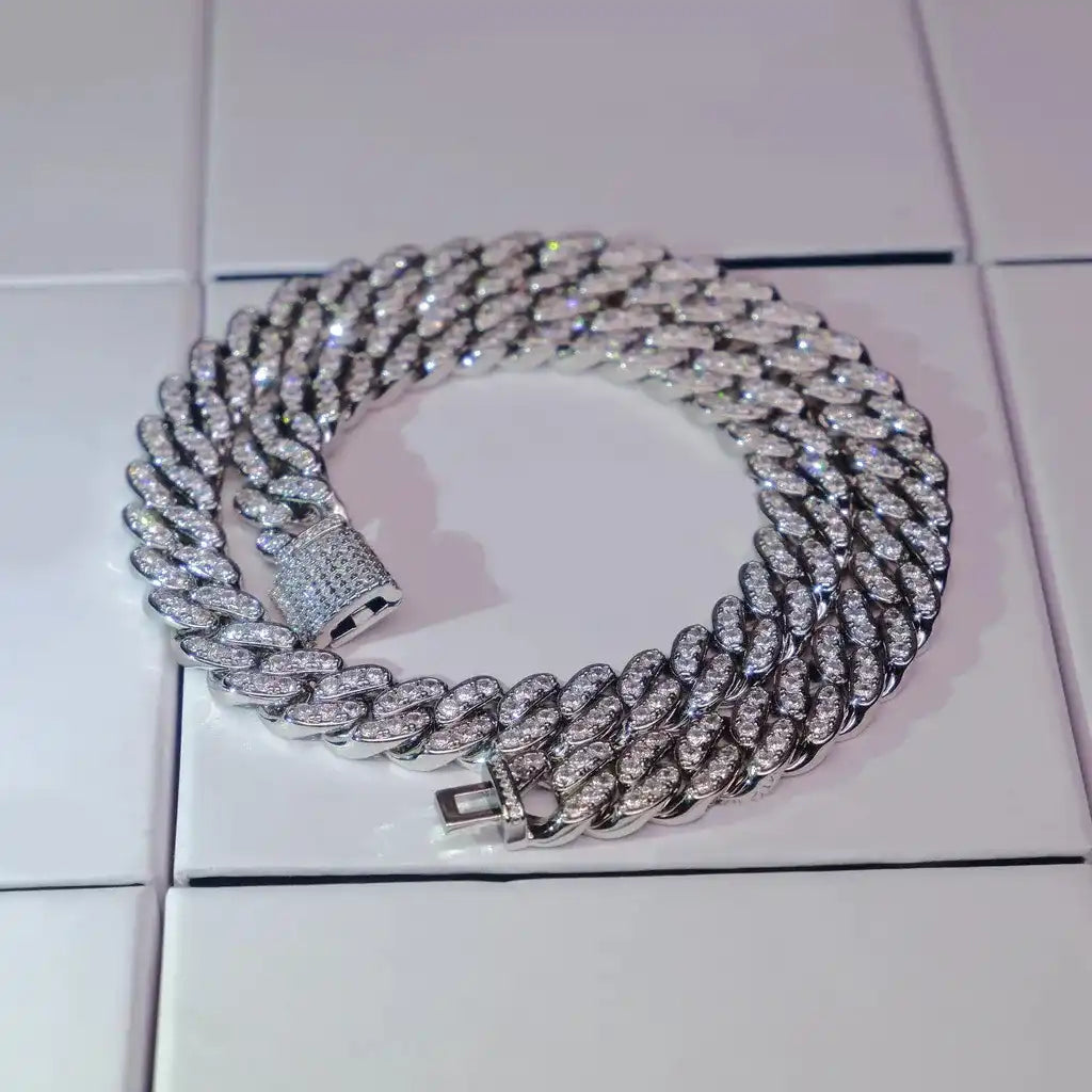 13MM 18K WHITE/GOLD-PLATED SEAMLESS ICED CUBAN CHAIN