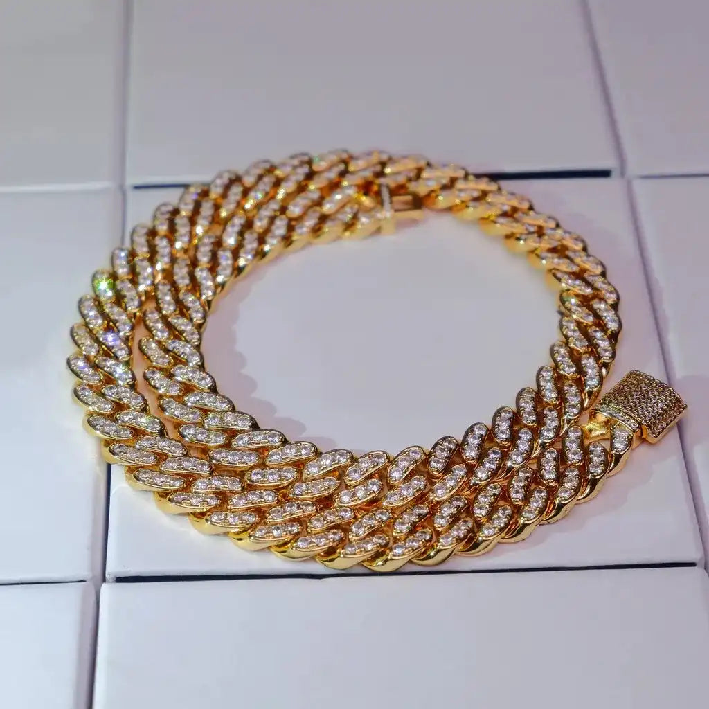 13MM 18K WHITE/GOLD-PLATED SEAMLESS ICED CUBAN CHAIN