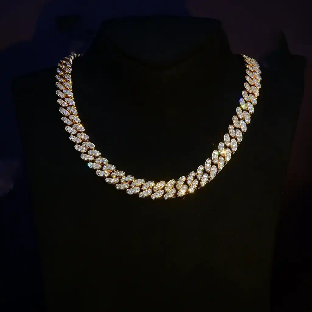13MM 18K WHITE/GOLD-PLATED SEAMLESS ICED CUBAN CHAIN