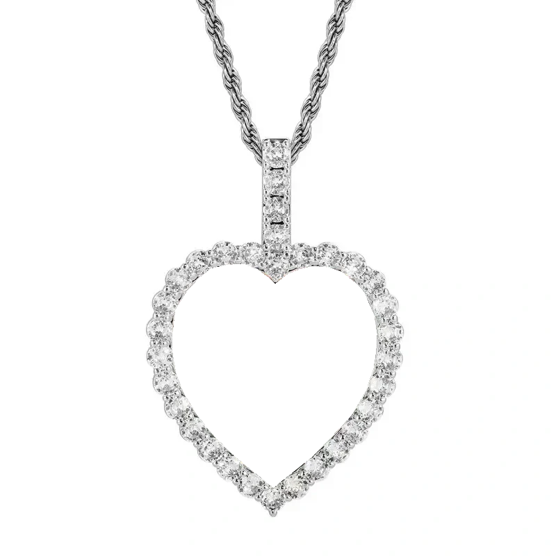 14k White Gold Custom Photo Micro-Inlaid Heart Pendant - 40mm