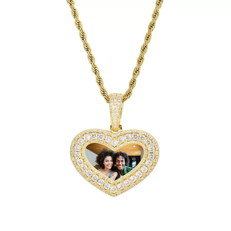 Gold custom heart pendant necklace with personalized photo
