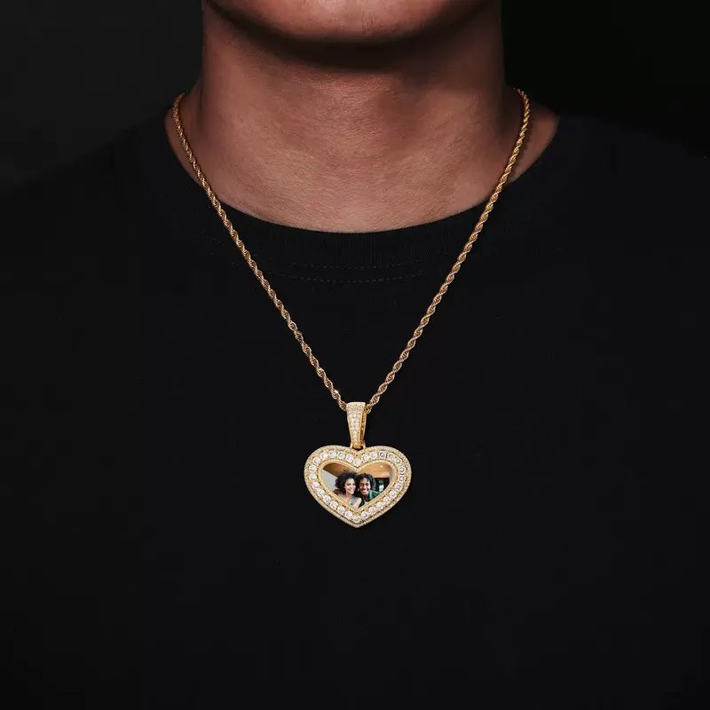 14K gold custom photo heart pendant hip hop jewelry