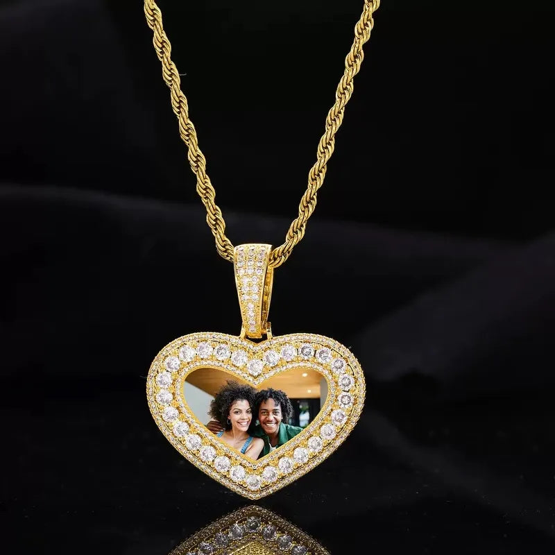 Gold custom heart photo pendant necklace personalized jewelry