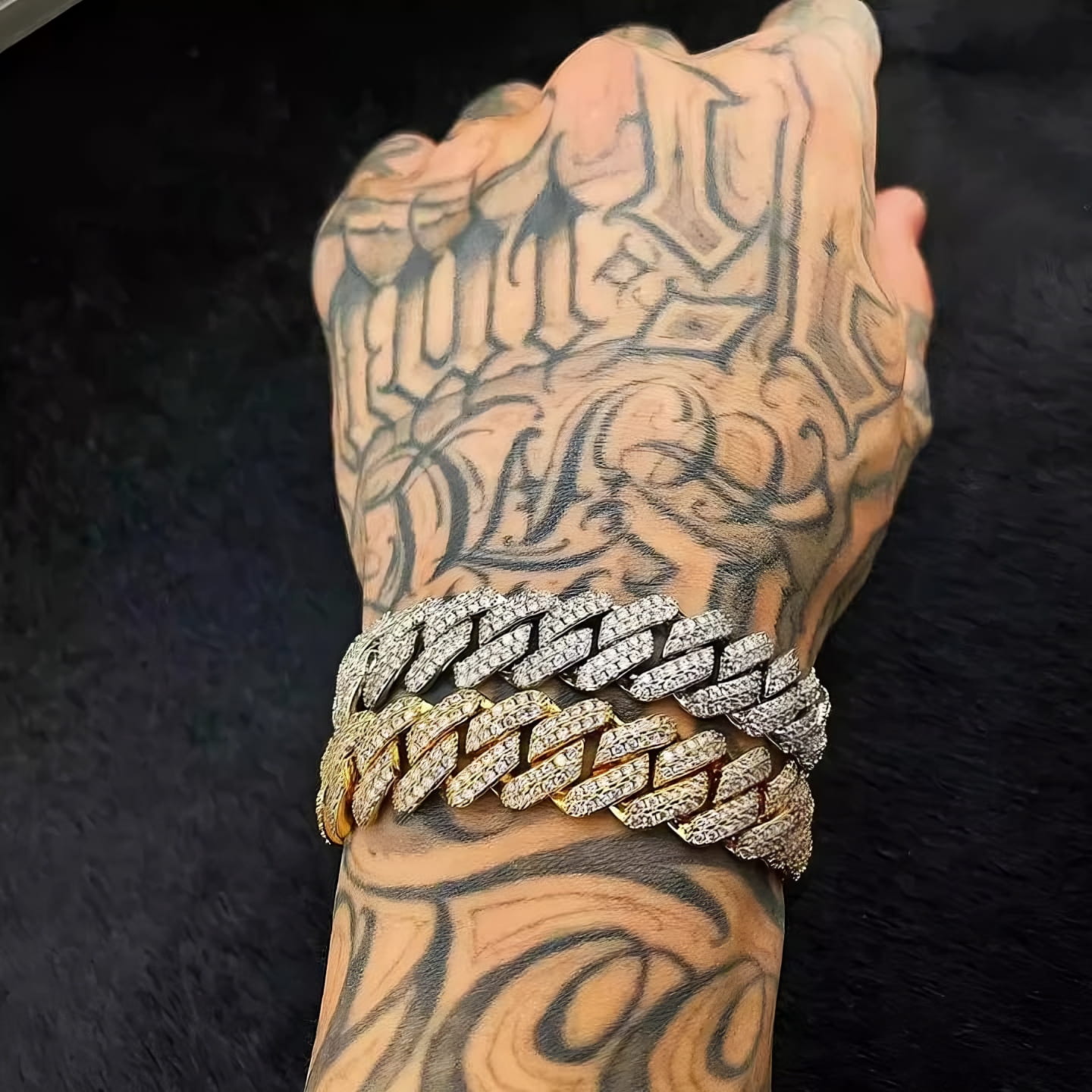 Full diamond Cuban bracelet 14mm rhombus design gold and silver