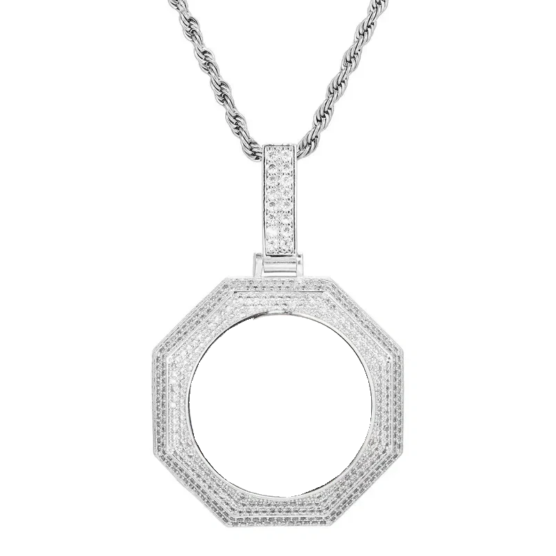Empty 42mm white gold bagua pendant frame – customizable with your personal photo