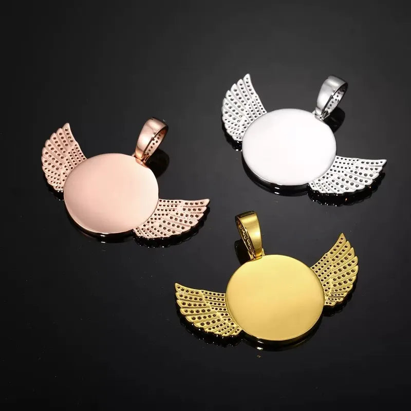 Custom wing pendant color options – silver, gold, rose gold – 67mm personalized necklace