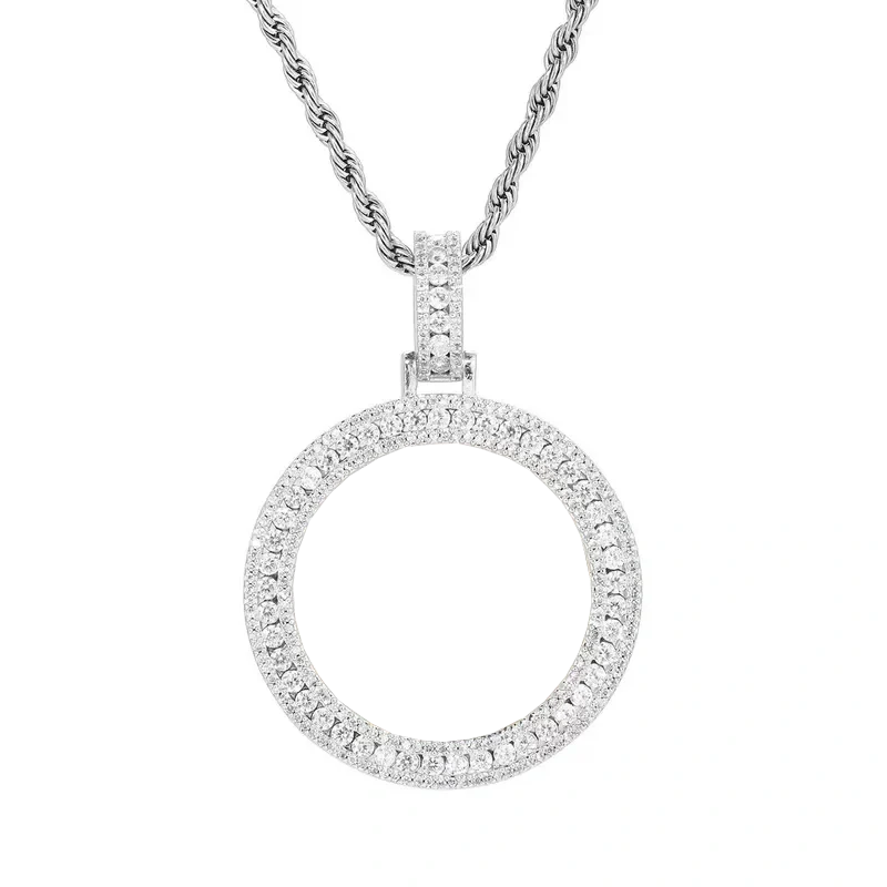 14k Gold Double Row Micro-Inlaid 3D Custom Photo Round Pendant - 40mm