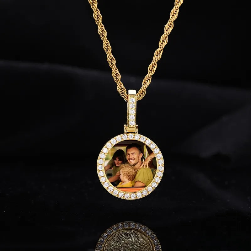 Gold small round pendant necklace with personalized photo