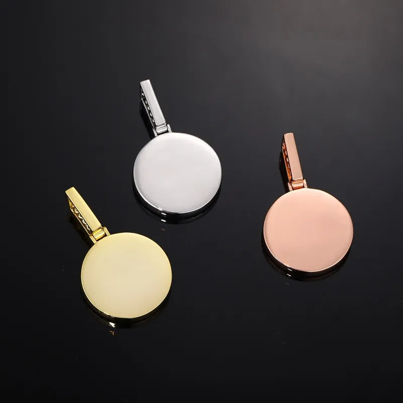 Backside view of small round custom photo pendants