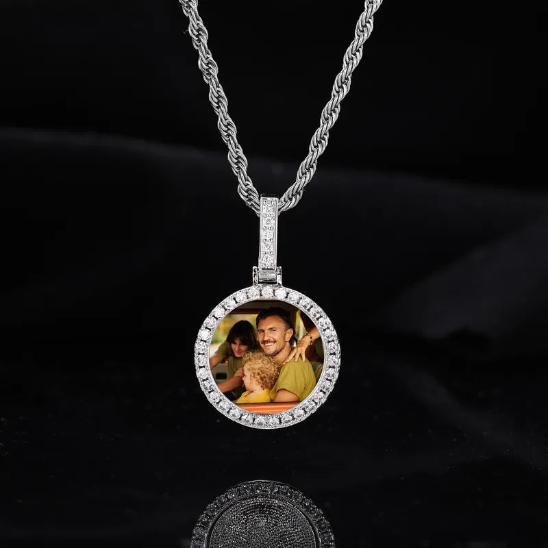 Silver small custom round pendant with personalized image