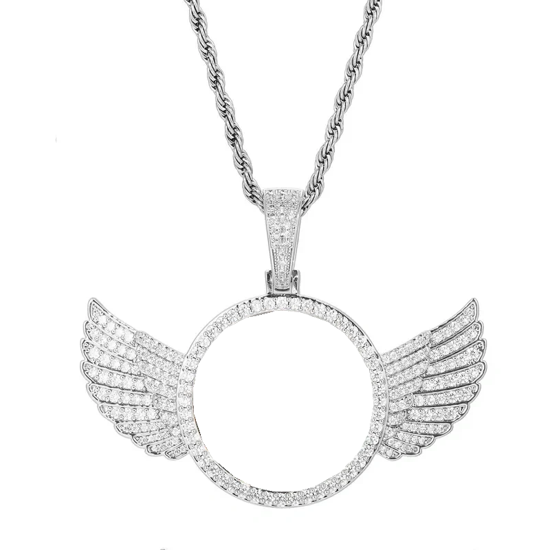 Blank round wing pendant frame ready for photo customization – 67mm personalized gift jewelry