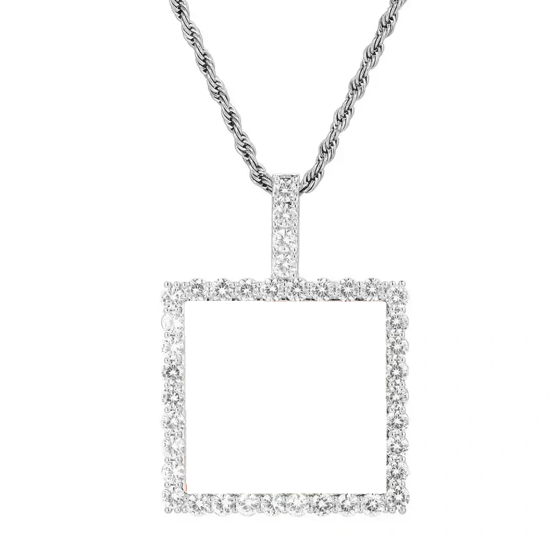 Empty custom square pendant frame ready for personalized photo – 40mm hip hop necklace