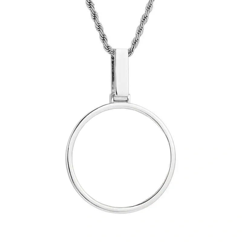 14k White Gold Custom Photo Polished Round Pendant - 45mm