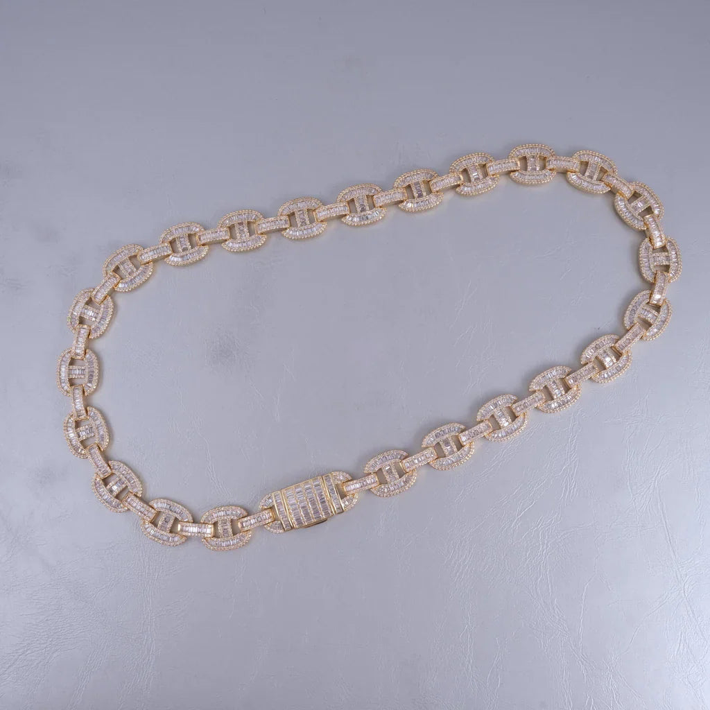 15mm Baguette Mariner Chain 18k Gold
