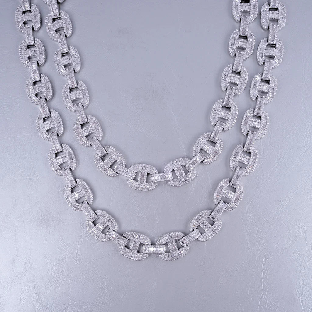 15mm Baguette Mariner Chain White Gold