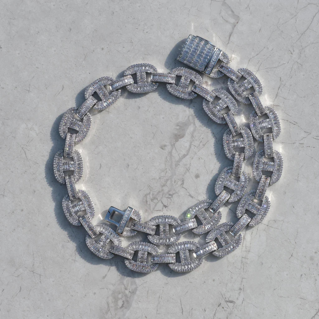 15mm Baguette Mariner Chain White Gold