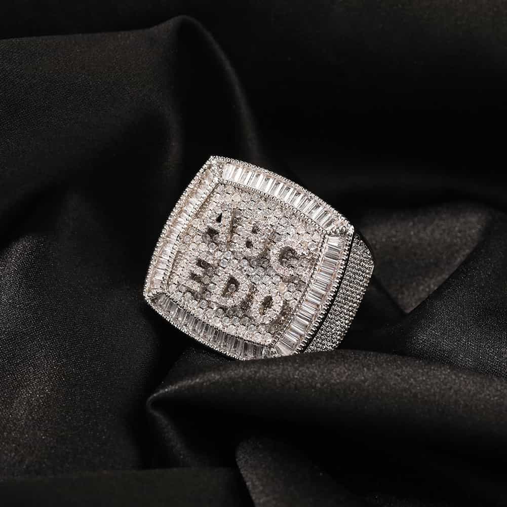 Custom Full Diamond Letter Hip-Hop Ring in 18K Gold