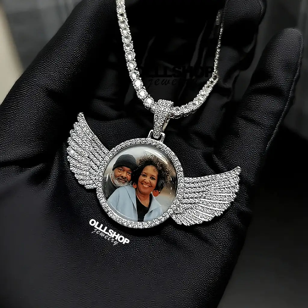 Personalized Winged Round Photo Pendant