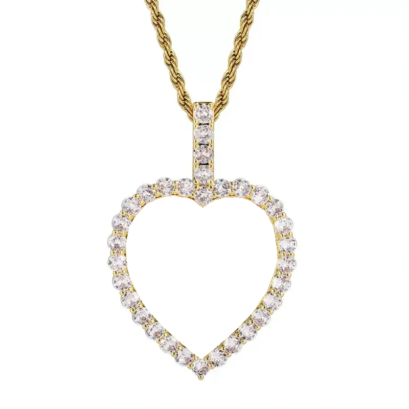 18K Gold Custom Photo Micro-Inlaid Heart Pendant - 40mm