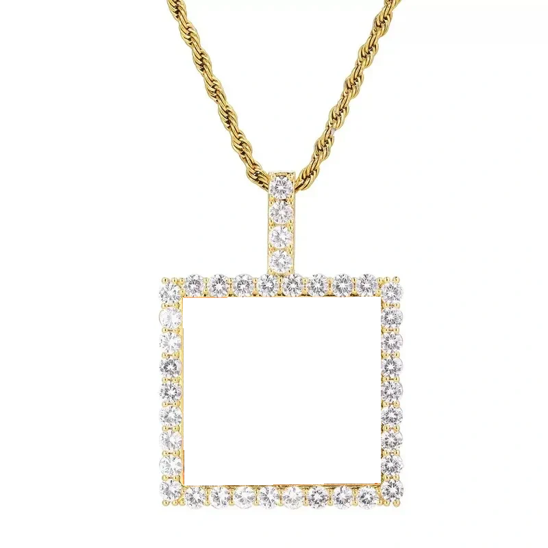 18k Gold Custom Photo Square Pendant - 40mm