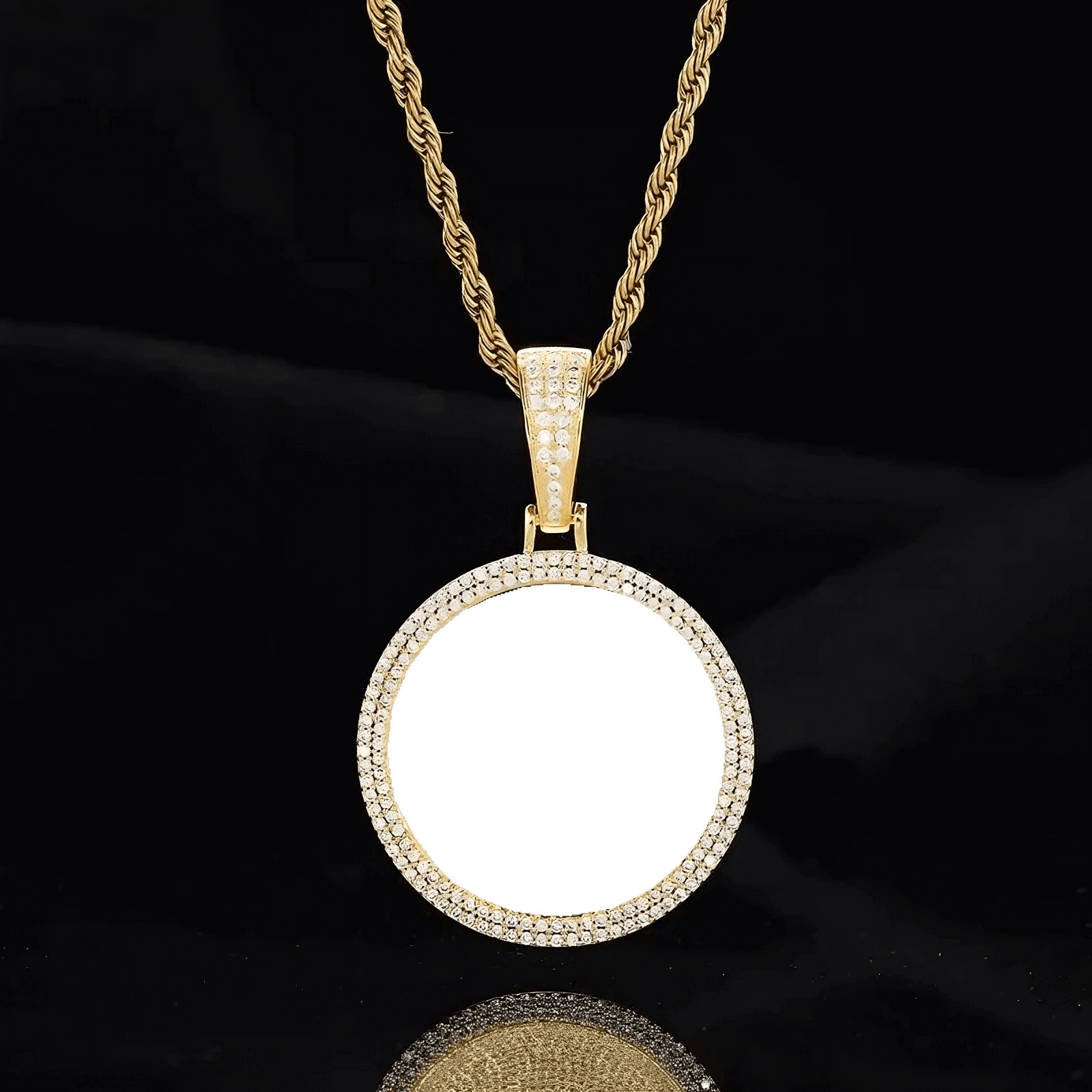 Empty double row micro-pavé round pendant frame for custom photo – 37mm personalized jewelr