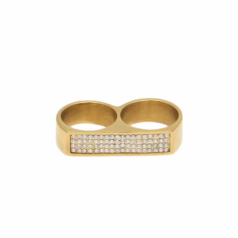 Dual-Hole Diamond-Encrusted Hip-Hop Ring in 18K Gold
