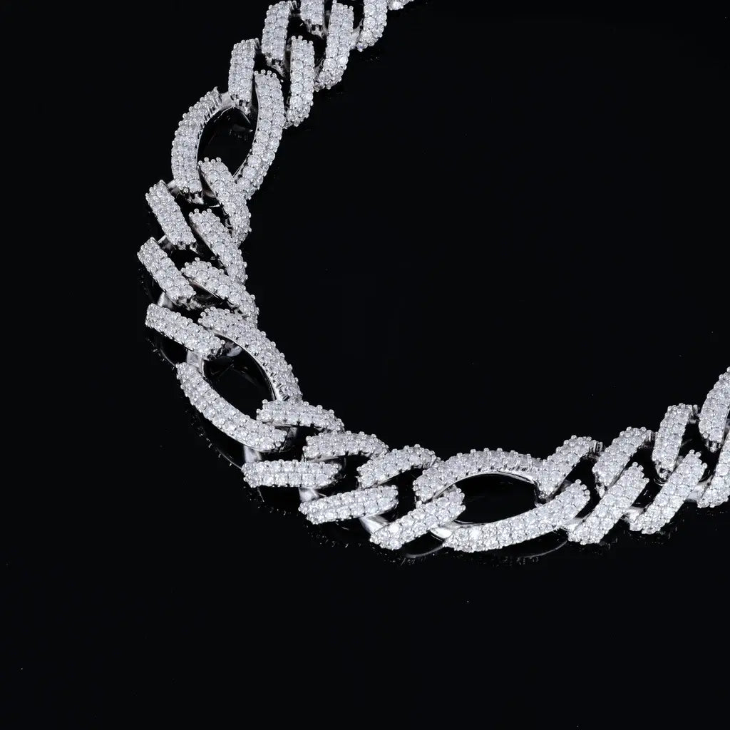 Iced Figaro Chain in White Gold - 19mm
