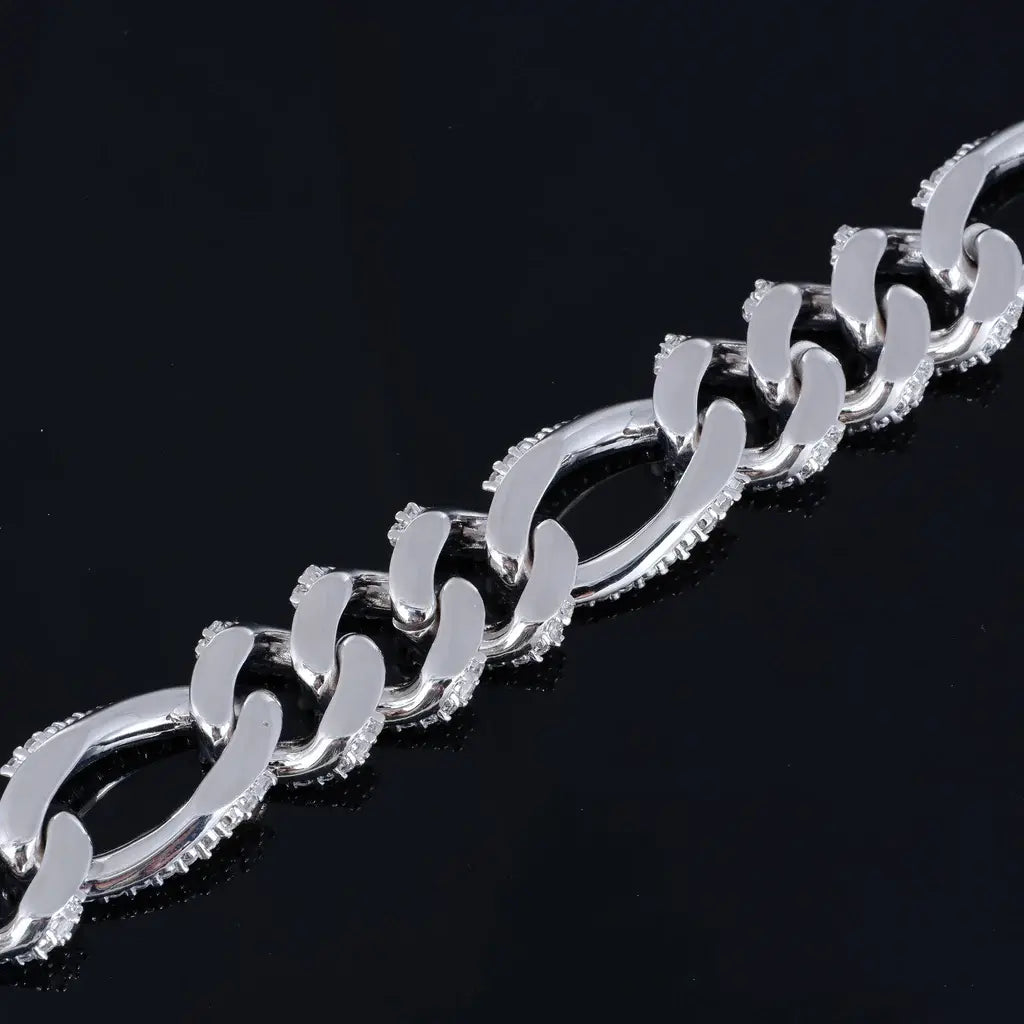 Iced Figaro Chain in White Gold - 19mm