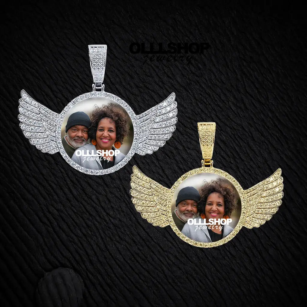 Personalized Winged Round Photo Pendant