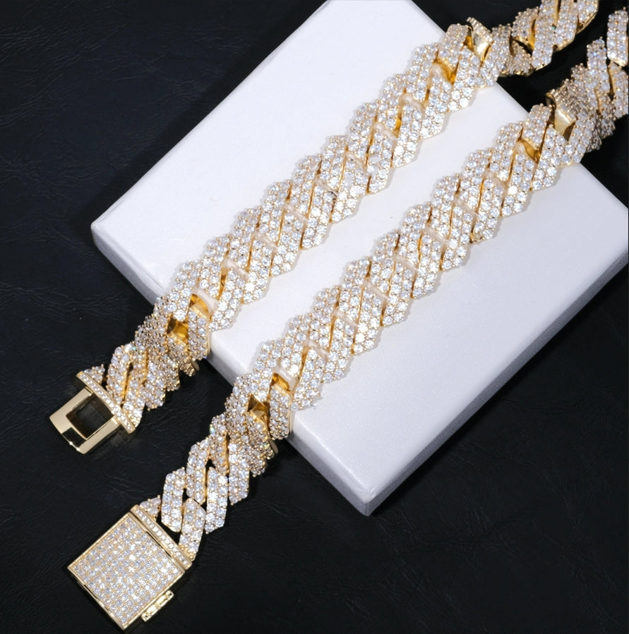 Bundle 2-Row Prong Cuban - 19mm & Tennis in Gold - 5mm