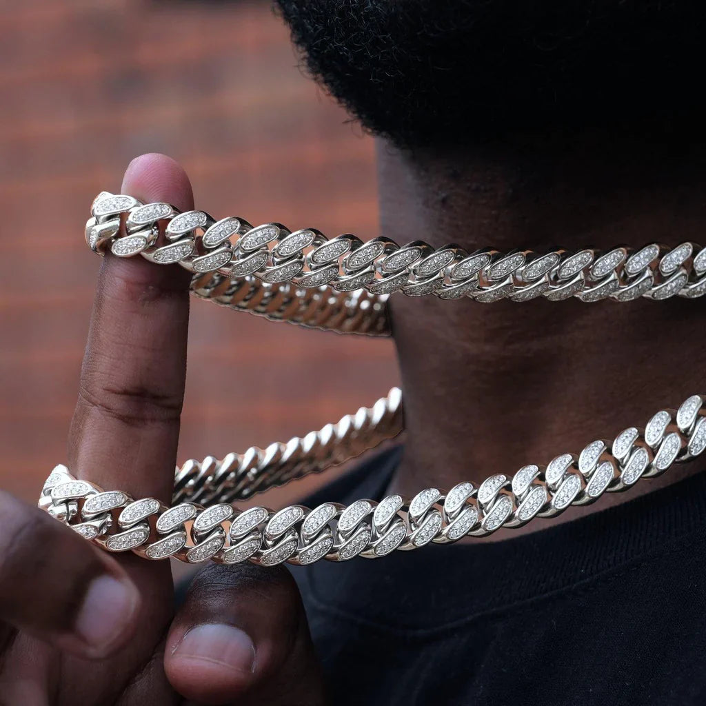 Diamond Iced Cuban Chain in White Gold - 12mm