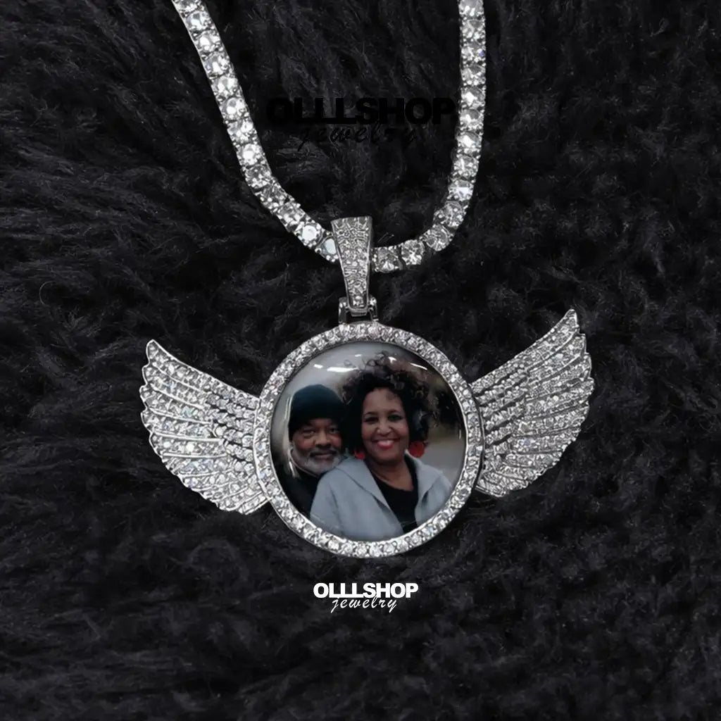 Personalized Winged Round Photo Pendant