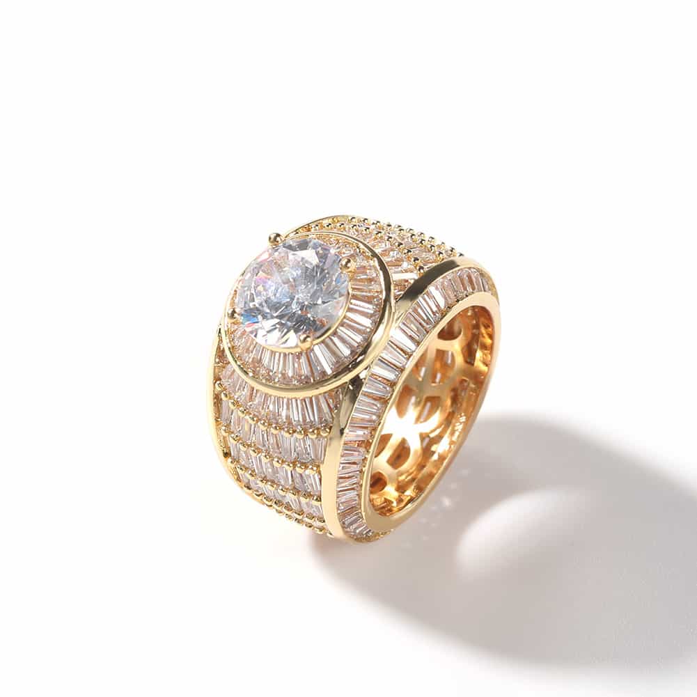 Men's Diamond-Encrusted Hip-Hop Ring in 18K Gold Plating