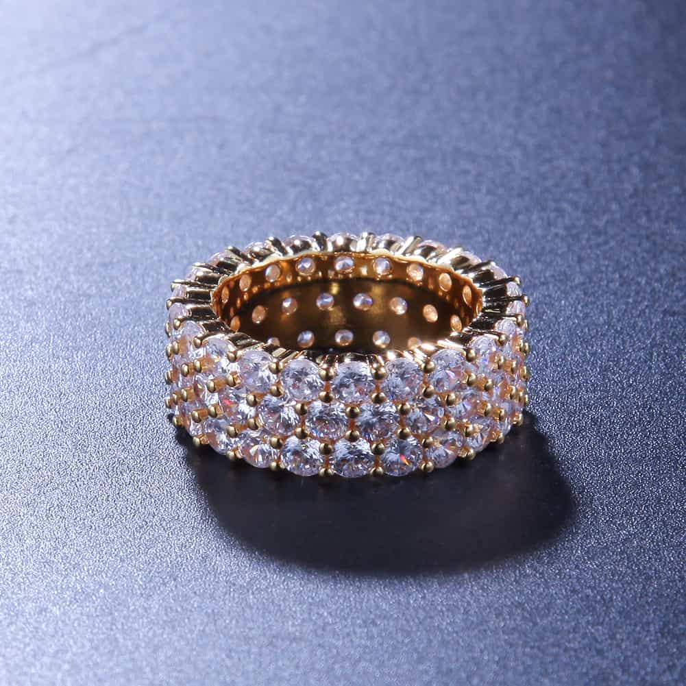 Triple Row Diamond Bling Hip-Hop Ring in 18K Gold