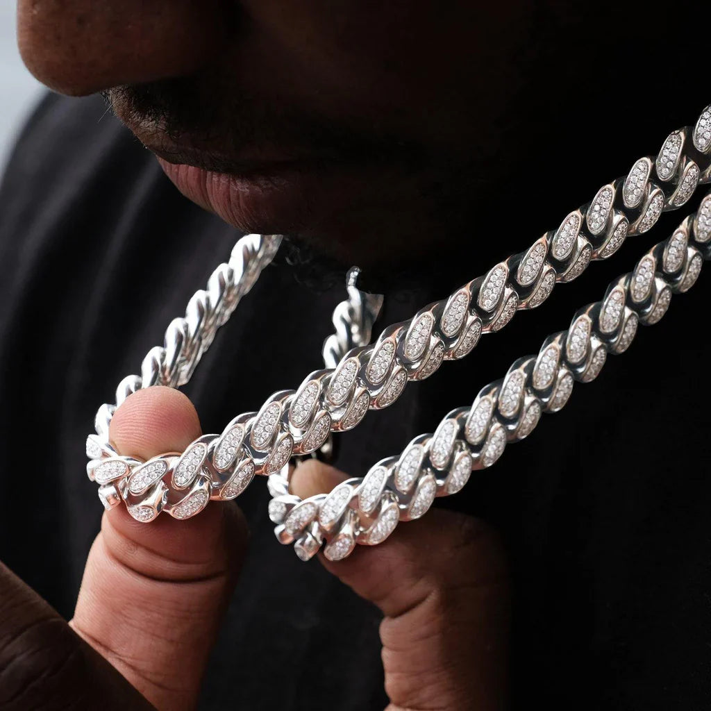 Diamond Iced Cuban Chain in White Gold - 12mm