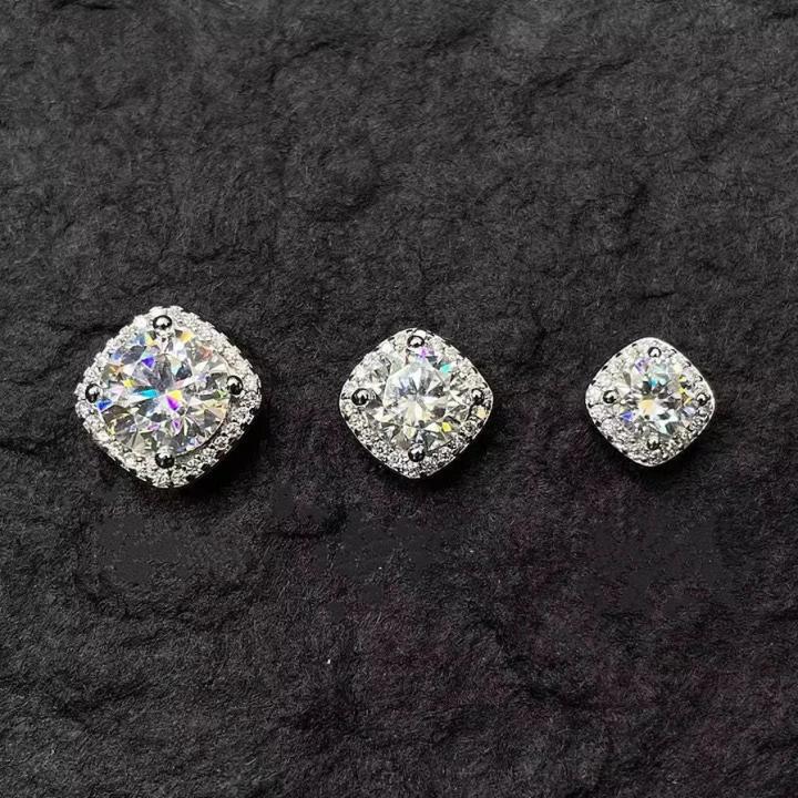 S925 VVS moissanite sugar cube earrings full diamond square design