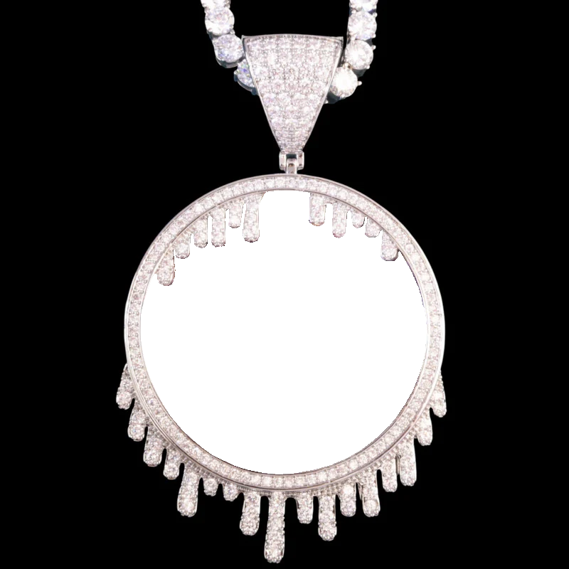 Handcrafted 3D round water drop pendant with diamond border