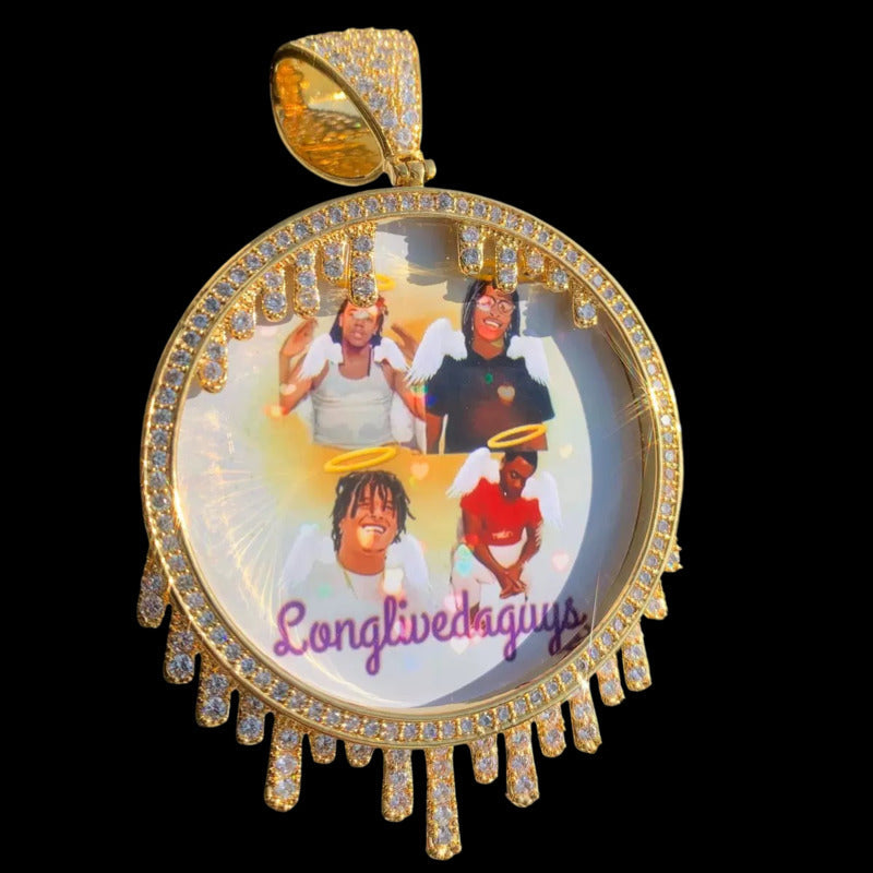 Custom 3D water drop round photo pendant necklace 65mm with personalized image