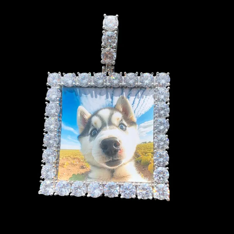 Custom square photo pendant – iced-out personalized jewelry gift for loved ones