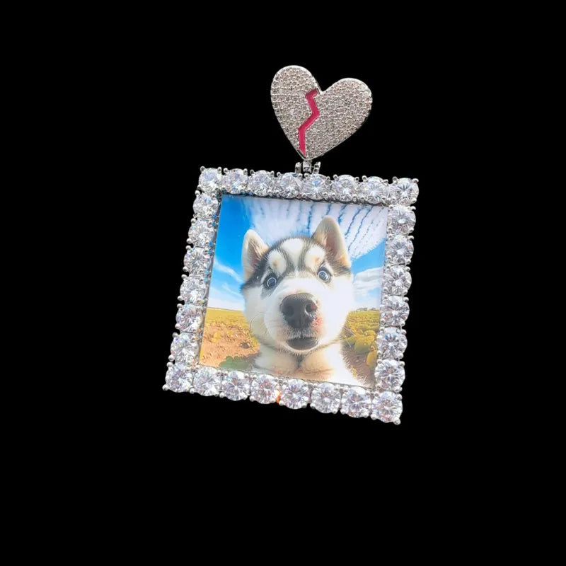 Small custom square pendant with heart clasp – personalized photo necklace