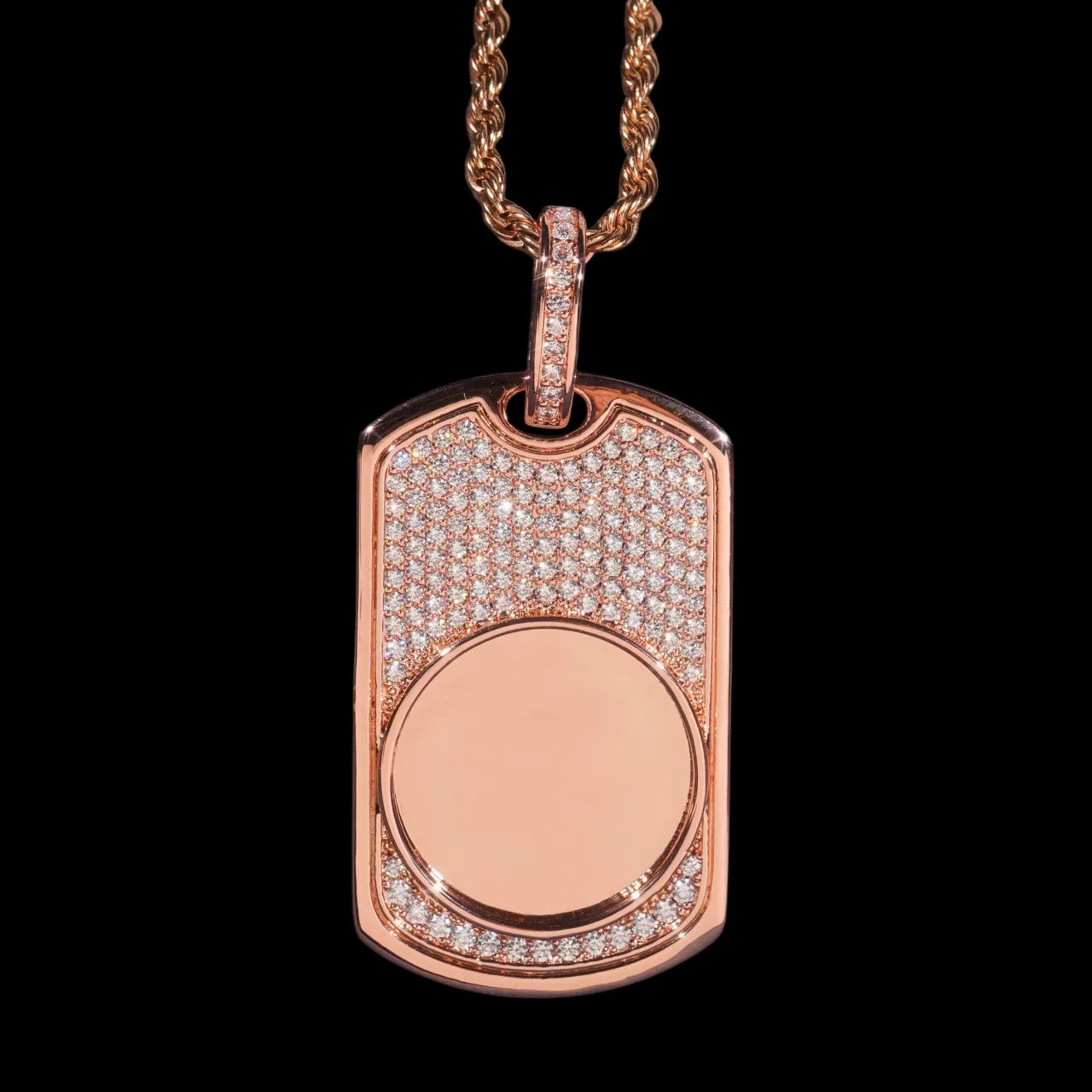 Personalized custom dog tag pendant in rose gold with photo engraving space