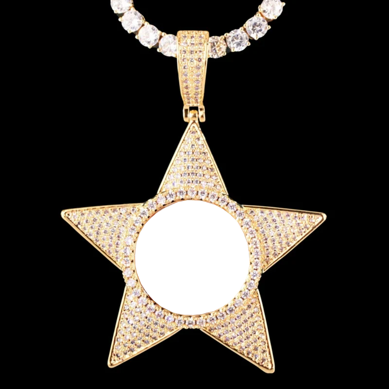 Empty star-shaped photo pendant frame – 50mm custom jewelry ready for photo customization