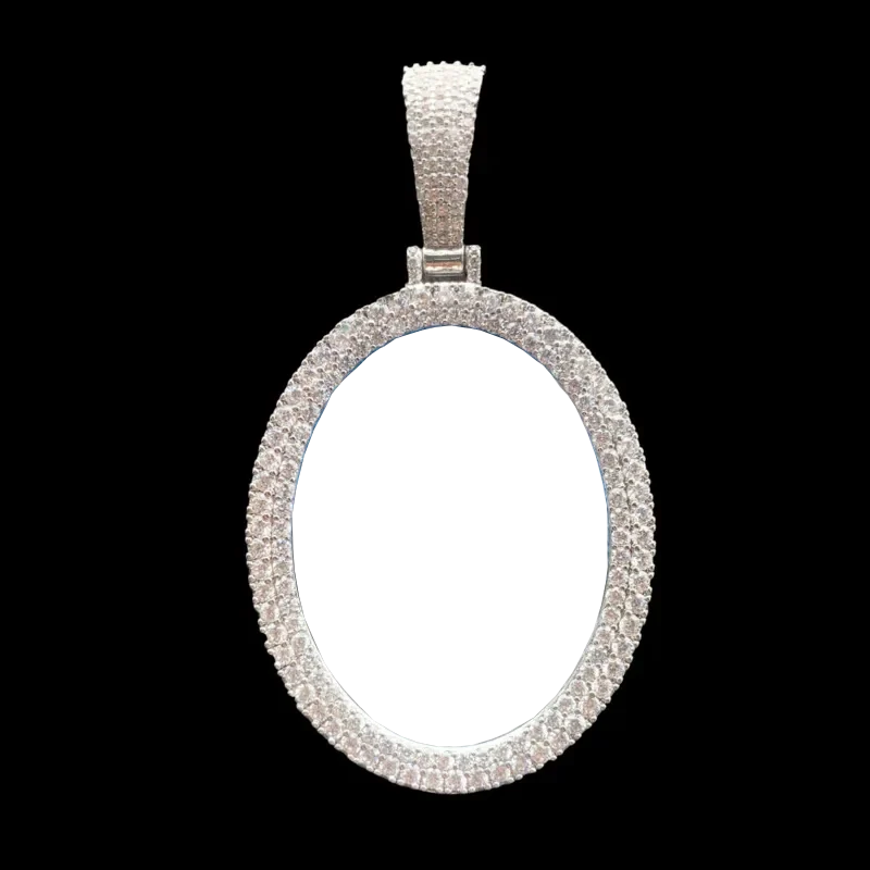 Empty oval pendant frame ready for custom engraving and photo setting