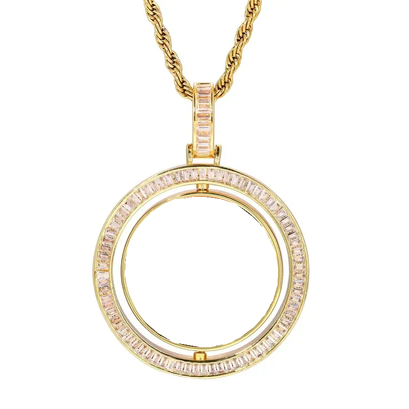 3D Double-Sided Rotated T-Shaped Diamond Round Pendant - 42mm