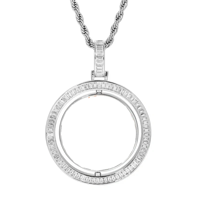 3D Double-Sided Rotated T-Shaped Diamond Round Pendant - 42mm